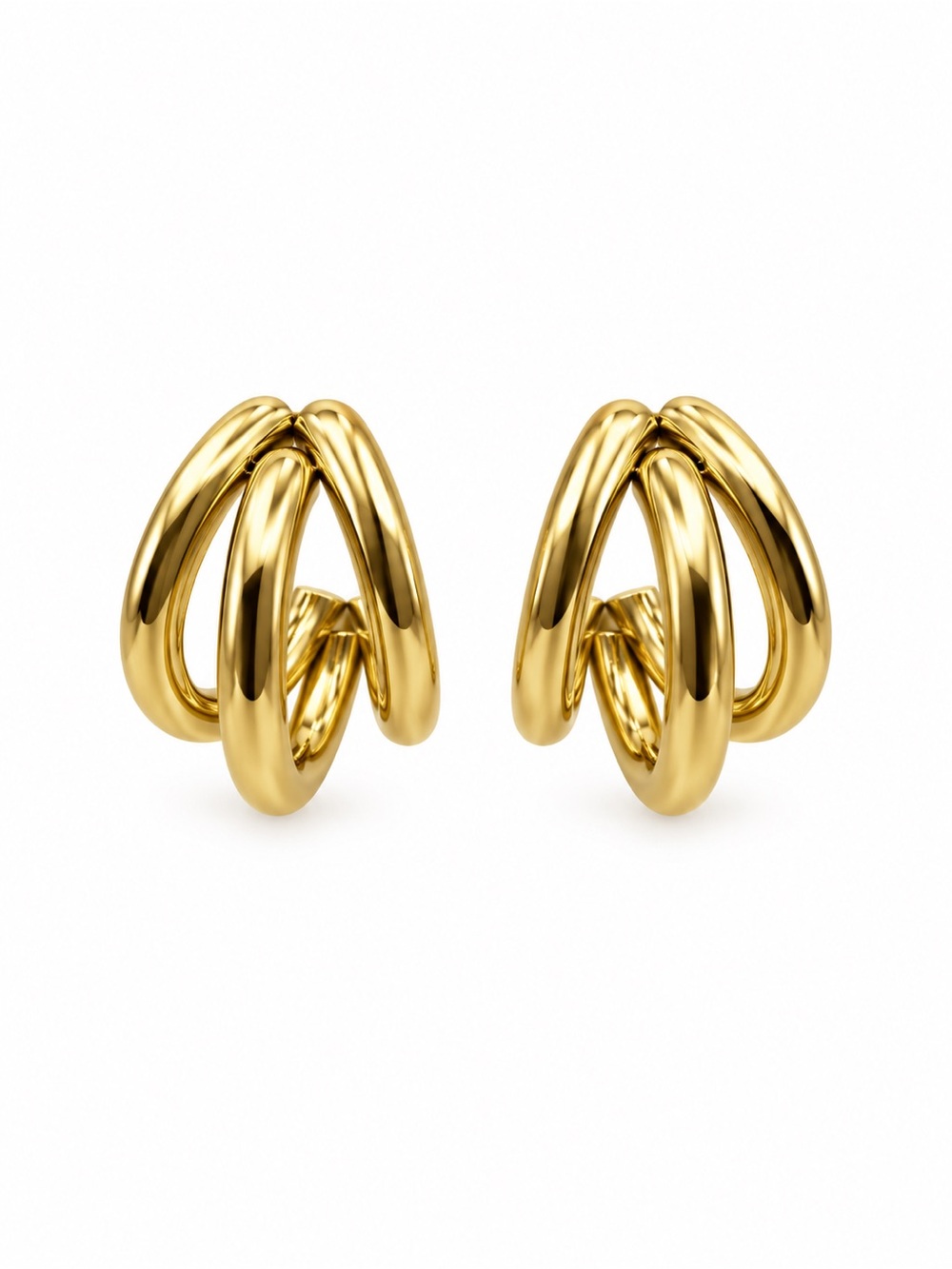 Gold Triple Hoop Cluster Earrings
